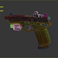 Tactical Pistol With Yellow Orange Grip And Black Barrel Textured Design