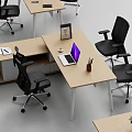 Modern Office Workspace With Multiple Desks Black Chairs And Shelves With Books Decorations
