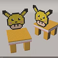 Cute Yellow Block Stools With Pikachu Head Shape Pixel Design And Child Friendly Features 3d model