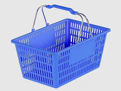 Blue Plastic Shopping Basket with Metal Handles and Perforated Design for Daily Use 3d model