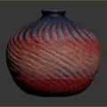 Hand Sculpted Artistic Vase With Red Blue Silver Spiral Pattern Design 3d model