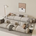 Modern three-seat sofa floor lamp hanging picture side table 3d model