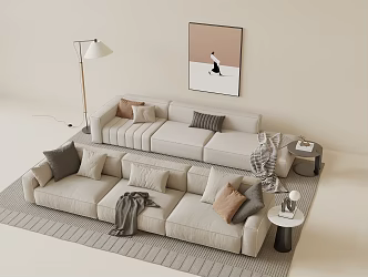 Modern three-seat sofa floor lamp hanging picture side table 3d model