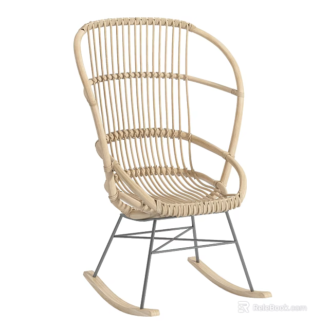 Natural Rattan Leisure Chair With Metal Rocking Frame And Comfortable Design 3d model 