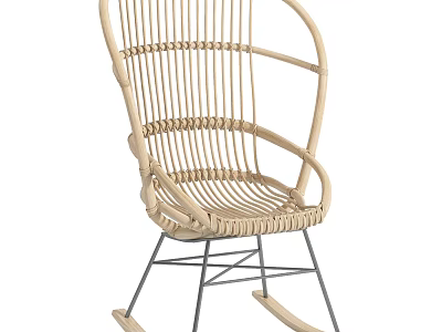 Natural Rattan Leisure Chair With Metal Rocking Frame And Comfortable Design 3d model