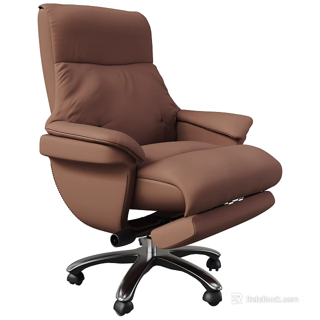 Brown Leather Office Chair with Ergonomic Armrests Adjustable Recline and Swivel Base 3d model 
