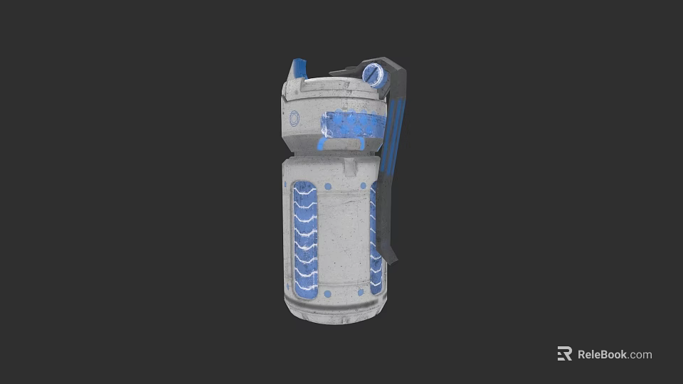 Military Grenade With Gray Body Blue Stripes Pull Ring And Grip 3d model 