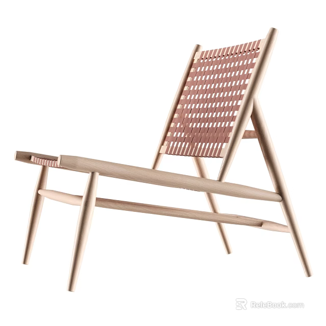 Minimalist Wooden Leisure Chair With Light Wood Frame And Woven Backrest Design 3d model 