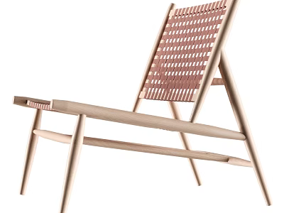 Minimalist Wooden Leisure Chair With Light Wood Frame And Woven Backrest Design 3d model