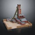 Red Brick Industrial Building Complex With Tall Tower Connected Roofs And Wooden Fence