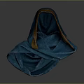 Blue Hooded Cloak With Brown Trim And Textured Folded Fabric Design