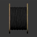 Solid Wooden Spool With Black Cable Wound On Natural Wood Structure 3d model