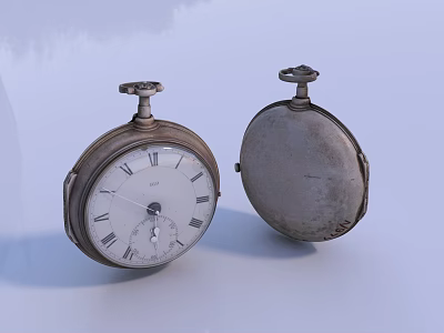 Vintage Pocket Watches Old Open And Closed With Roman Numeral Dials 3d model