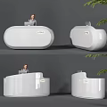 Modern White Reception Desk With Curved Design And Office Plant Decoration