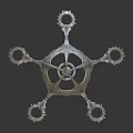 Intricate Metallic Mechanical Structure With Circular Rings And Spiked Supports