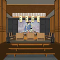 Traditional Japanese Private Room With Wooden Decor Tatami Mat Traditional Painting And Warm Lighting