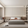Modern Minimalist Bedroom With Recessed Ceiling Lighting Window Seat Nightstands White Wardrobes And Wooden Flooring