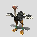 Cartoon Style Ostrich Game Movie Character With Outstretched Wings Green Wristbands Brown Legs