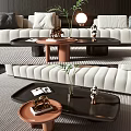 Black Coffee Table With Green Plant Decorative Figurine Books And Terracotta Side Table By Sofa