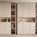 Modern Shoe Cabinet with Multiple Cabinets Open Shelves Ample Storage and Decorative Items 3d model
