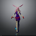 Cartoon Character With Pink Hair Rabbit Ears Purple Outfit Black Stockings Blue Shoes Standing Pose