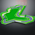 Car Racing Track Layout with Curved Roads Green Lawn and Lined Trees