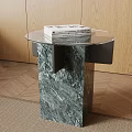 Modern Side Table With Marble Base Glass Top And Stacked Books 3d model