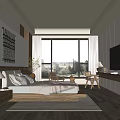 Elegant Hotel Room Interior With Comfortable Bed TV Wooden Floor And Scenic View