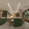 Modern Restaurant Interior With Green Partitions Arched Designs And Pendant Lights
