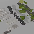 Natural Stone Garden Stepping Stones Path With Green Moss And Decorative Elements 3d model