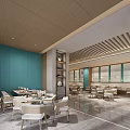 Modern Restaurant Interior With Wooden Slat Ceiling Dining Tables Pendant Lights And Green Panel Walls