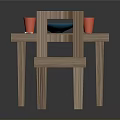 Wooden Dining Table Set With Chairs Blue Plates Red Cups And Cutlery