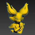 Golden Fox Like Game Movie Character With Big Ears And Flame Decorative Elements