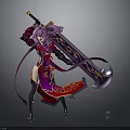 Anime Female Character With Purple Hair Red Purple Outfit And Ornate Greatsword