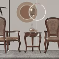 Leisure Chairs with Wooden Frames Upholstered Seats in Elegant Setting Round Mirror and Small Table