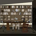 Modern Study Room Interior With Bookshelves Books Decorative Items Wooden Desk Chairs Window And Rug