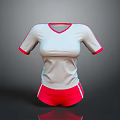 White Short Sleeve Top With Red Neckline Cuffs And Red Shorts Outfit