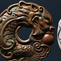 Elegant Dragon Design Circular Decorative Ornament Set with Bronze and White Finish and Stand Base