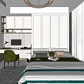 Modern Tatami Bedroom Interior With Tatami Bed Wardrobe Desk And Green Chair