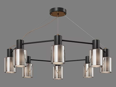 Modern Chandelier With Black Metal Frame And Clear Glass Shades Multiple Lights Design 3d model