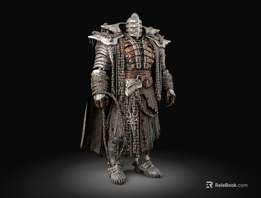 Man in Detailed Medieval Warrior Armor with Chain Accents and Spiked Pauldrons 3d model 