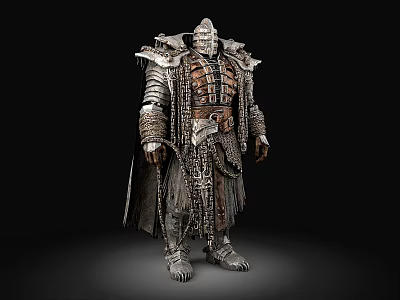 Man in Detailed Medieval Warrior Armor with Chain Accents and Spiked Pauldrons 3d model