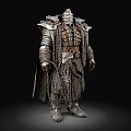 Man in Detailed Medieval Warrior Armor with Chain Accents and Spiked Pauldrons