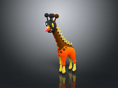 Cartoon Giraffe Character With Black Orange Yellow Colors Spiked Neck And Black Spots 3d model