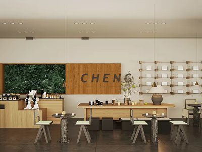 Modern Warm Wooden Sales Office With Cozy Casual Negotiation Lounge And Fully Functional Coffee Corner 3d model