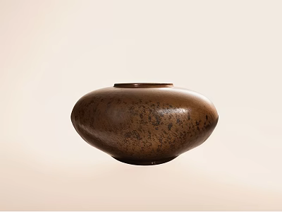 Ceramic Brown Kitchen Bowl with Black Speckles and Rounded Shape on Light Background 3d model