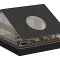 Architectural Model Of Modern Building With Sloped Roof Circular Window And Glass Walls