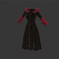 Stylish Black Long Coat With Red Fur Collar And Cuffs Decorative Buttons Design