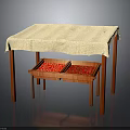 Modern Table Setup With Linen Tablecloth And Wooden Tray Holding Red Items