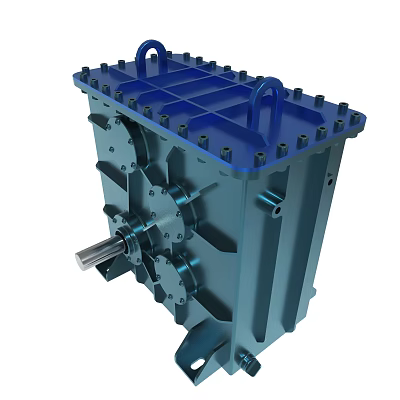 Industrial Gearbox Mechanical Component With Blue Casing Gears Bolts And Lifting Lugs 3d model